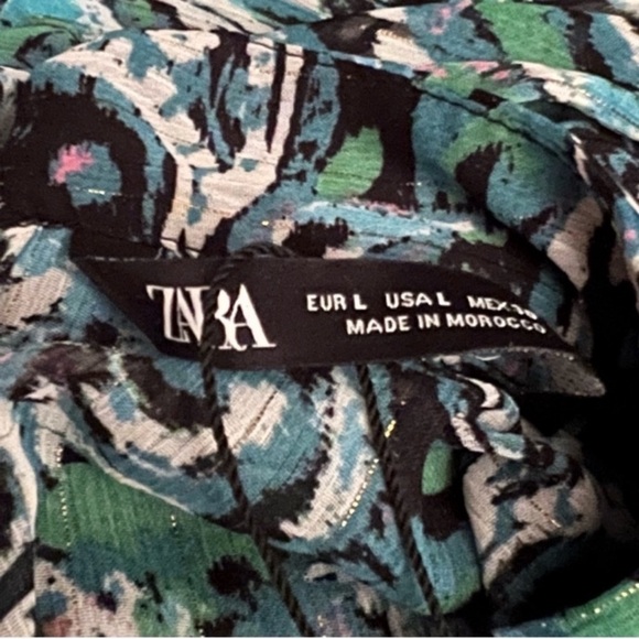 Zara Paisley Print High Neck Ruched Blouse Green + Multi SZ L - Picture 10 of 12